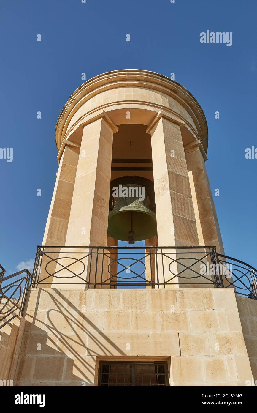 World War II Siege Bell War Memorial from lower viewpoint in the Lower Barrakka Gardens