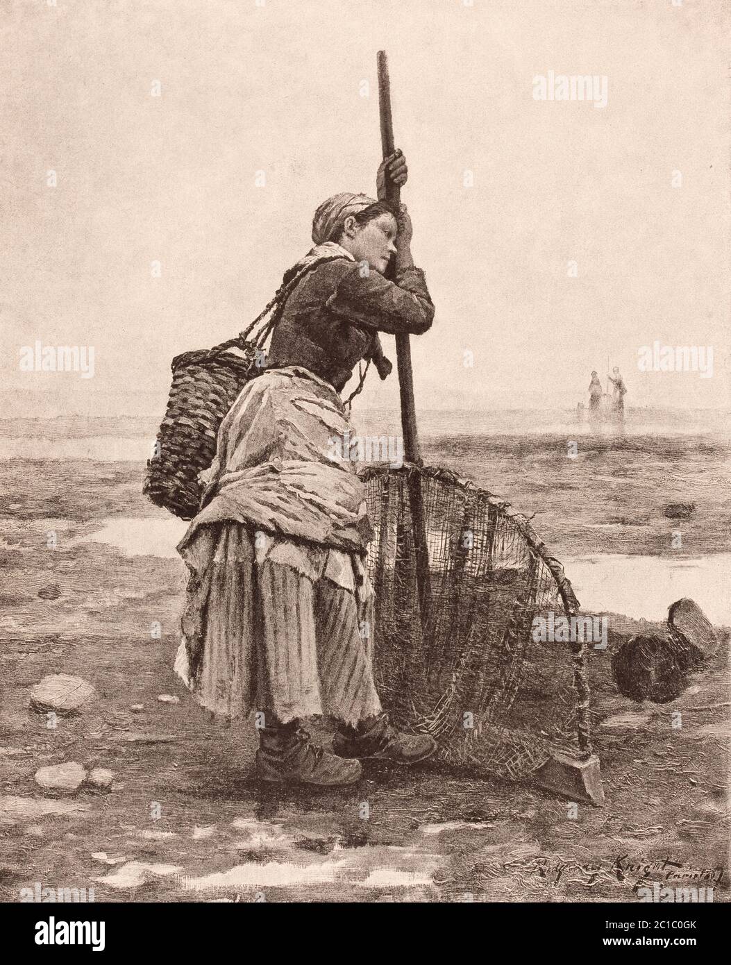 1890 photogravure of a painting by American artist Daniel Ridgway Knight (15 March 1839 – 9 March 1924) with the caption, Resting.  Knight was a pupi Stock Photo