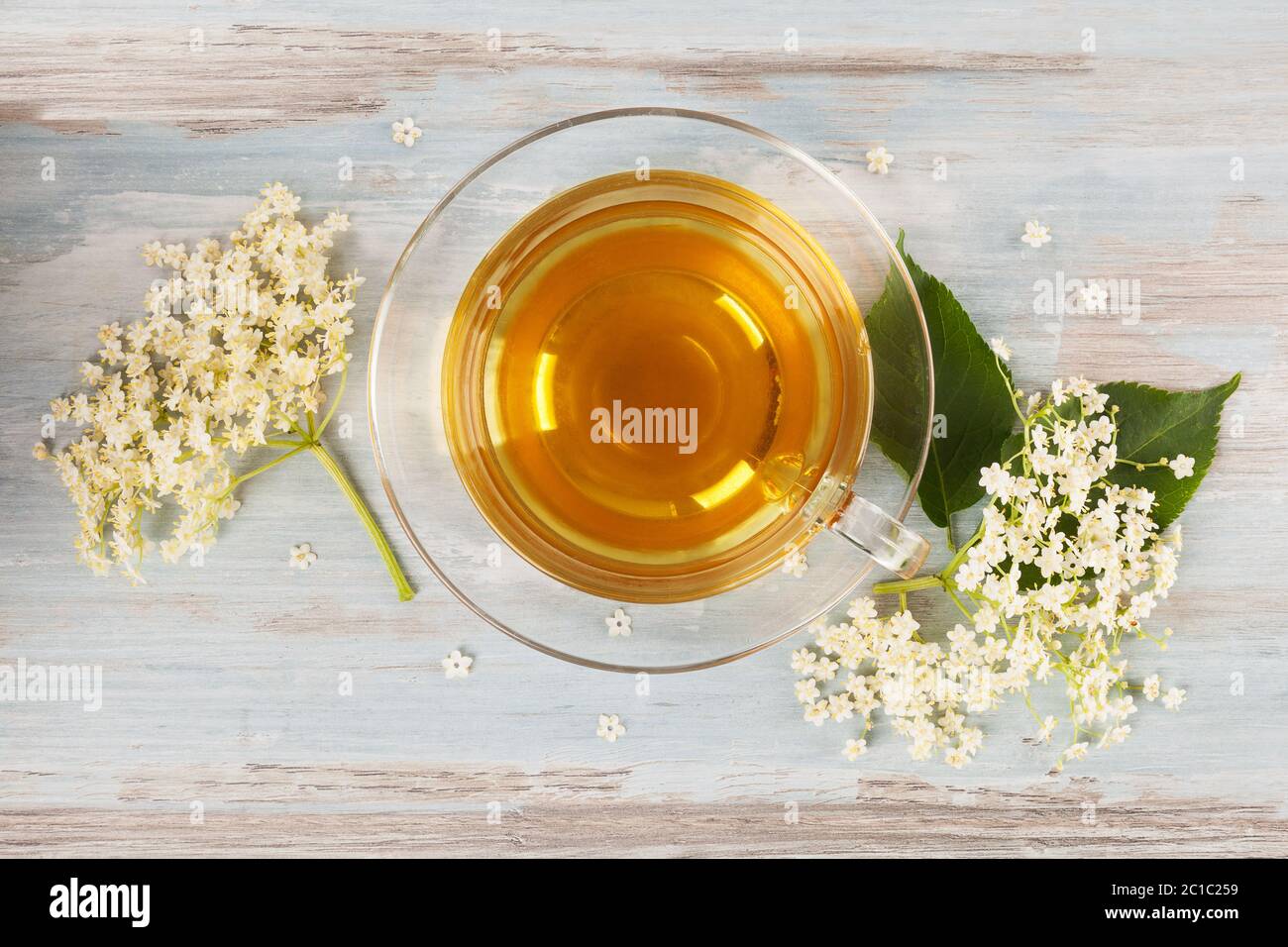 Elderberry tea with flowers from above Stock Photo Alamy