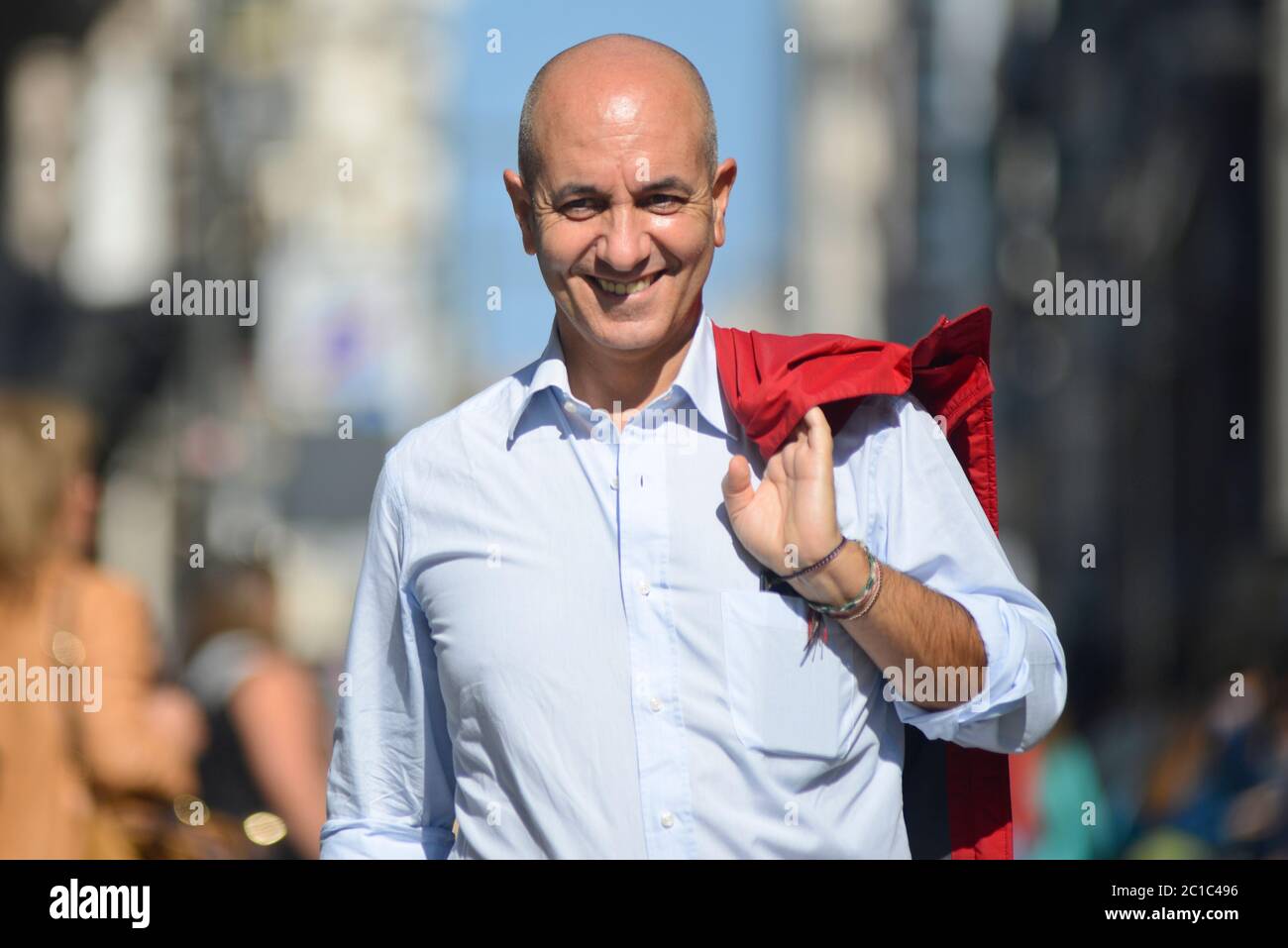 Italian man smiling in Via Sparano da Bari. Bari, Italy Stock Photo