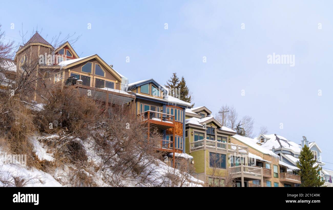 Panorama Homes with snowy roofs and balconies in scenic Park City Utah ...