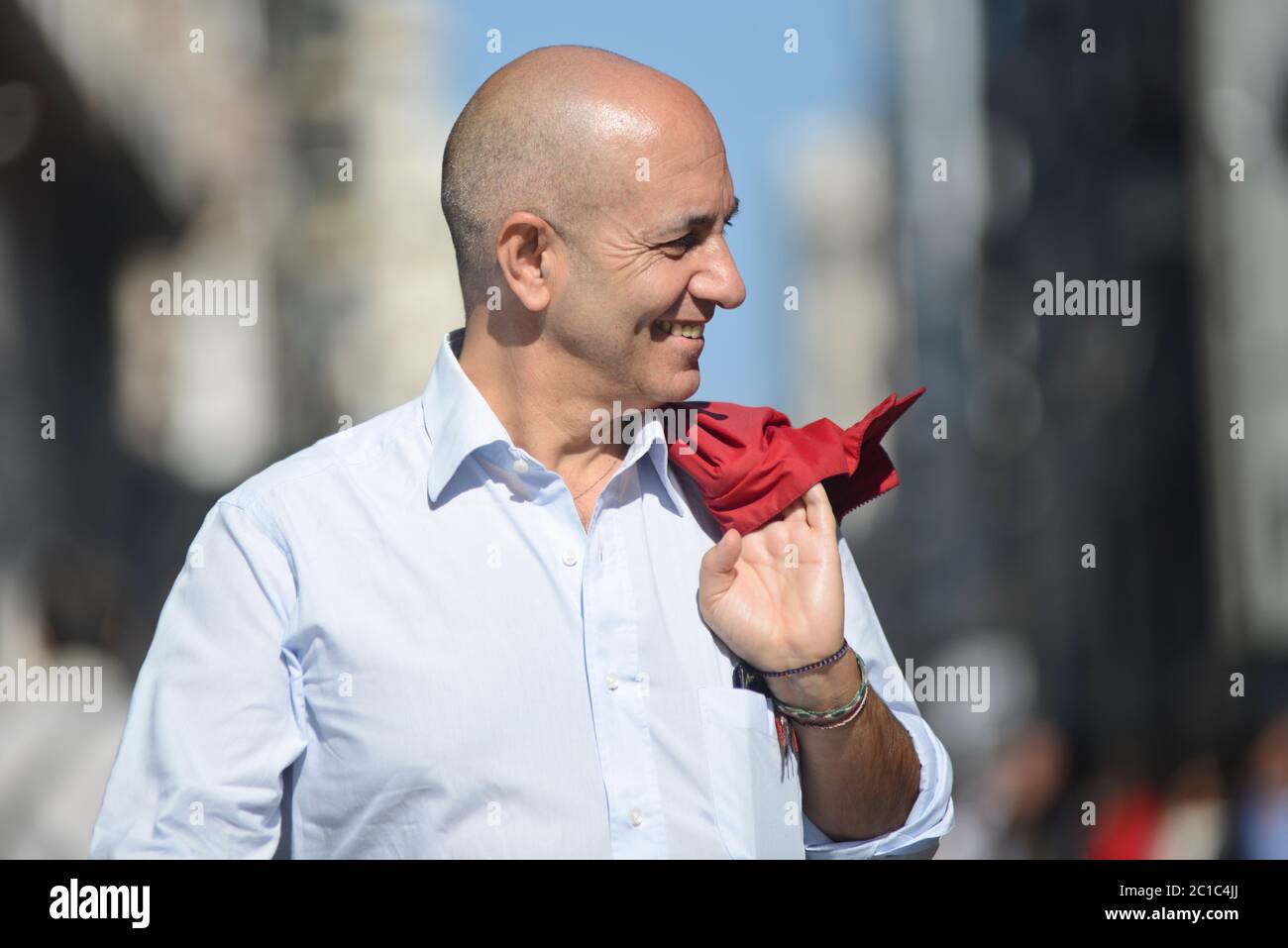 Italian man smiling in Via Sparano da Bari. Bari, Italy Stock Photo