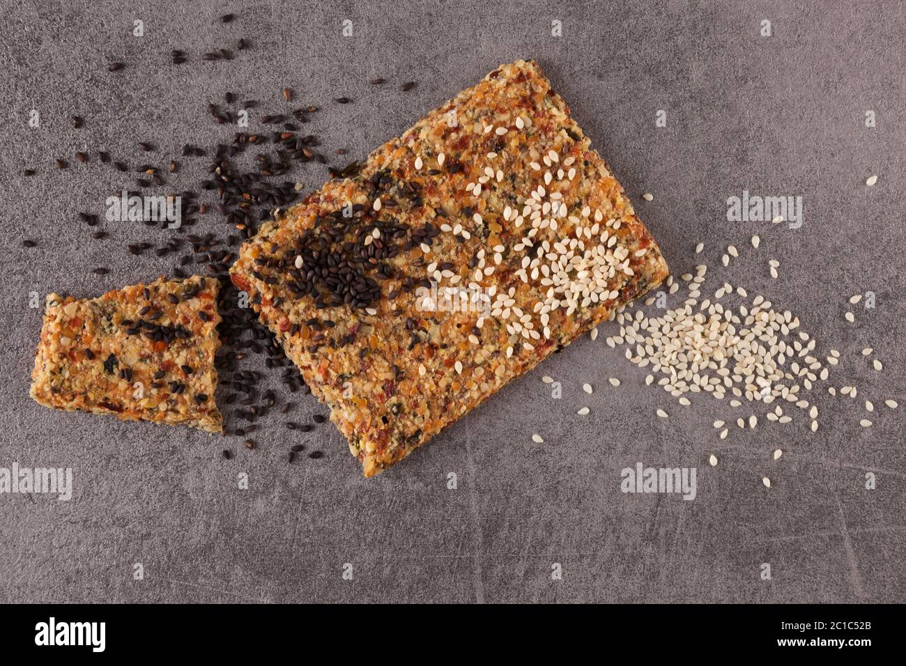 Crispy flatbread crackers with sesame and hemp seeds Stock Photo Alamy