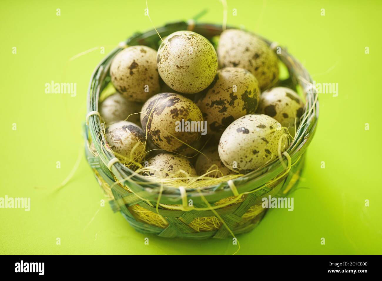 Quail Eggs in Basket Stock Photo