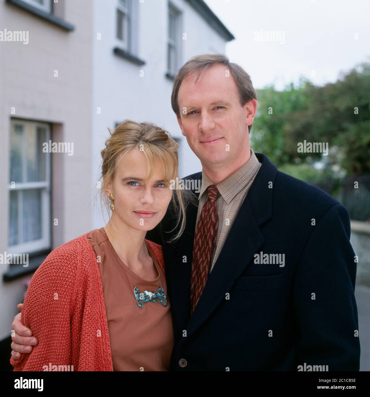 British actress Serena Scott Thomas and actor Peter Davison in Harnessing Peacocks a British tv film adaptation from the novel by Mary Wesley Stock Photo