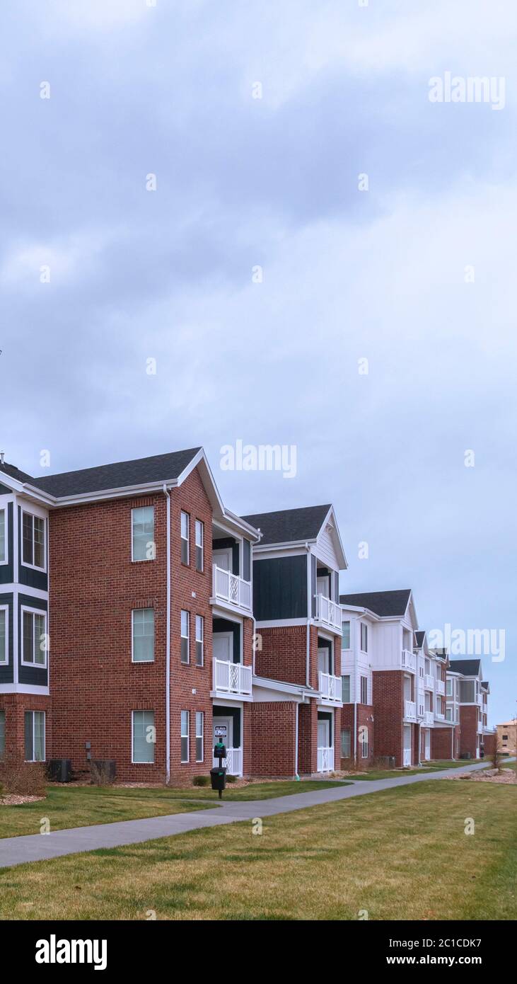 Vertical frame Large apartment complex in a receding view Stock Photo