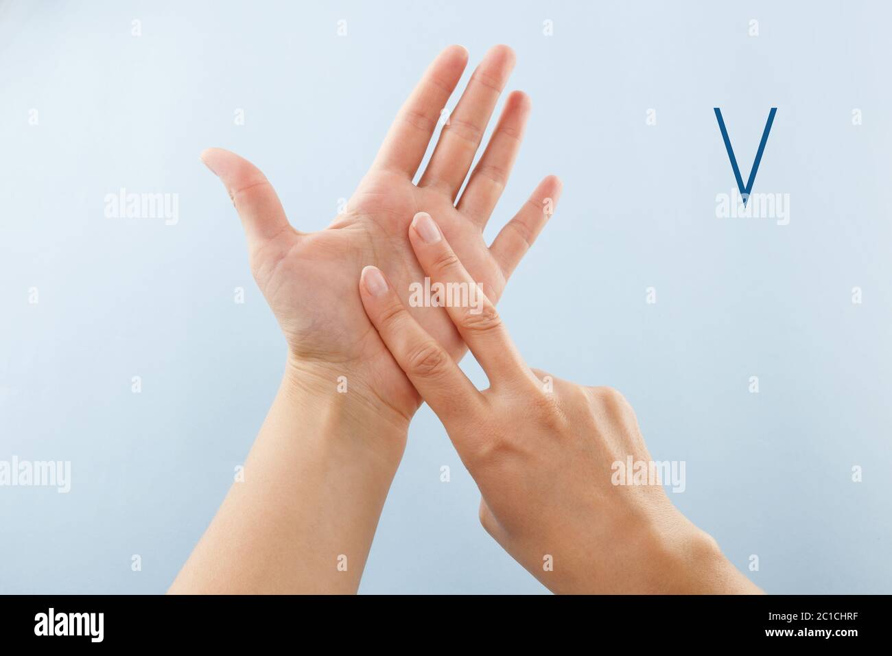 BSL Fingerspelling alphabet V Stock Photo Alamy