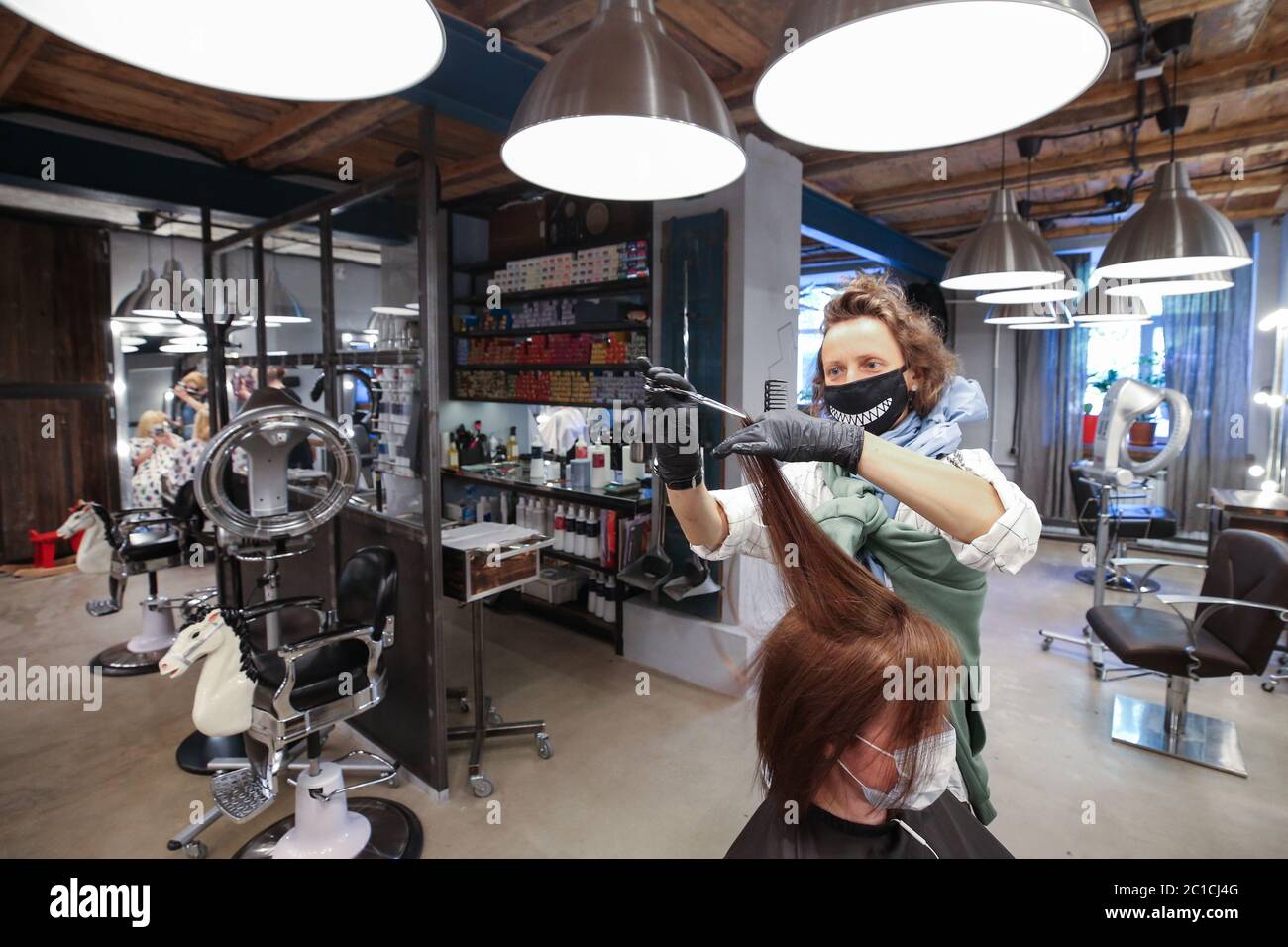 St Petersburg Russia 15th June 2020 A Hairdresser Attends A Client At The Vmesto Studio Hair Salon Starting June 15 St Petersburg Reopens Hair Salons Some Public Bath Houses Libraries And Other St Petersburg Russia 15th June 2020 A Hairdresser Attends A Client At The Vmesto Studio Hair Salon Starting June 15 St Petersburg Reopens Hair Salons Some Public Bath Houses Libraries And Other