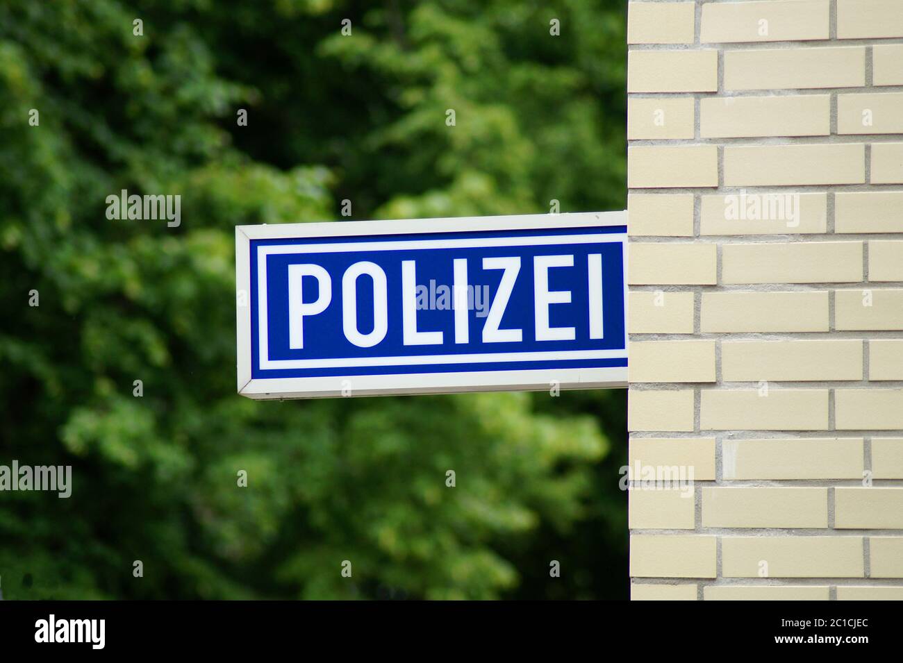 Police station with visible sign Stock Photo
