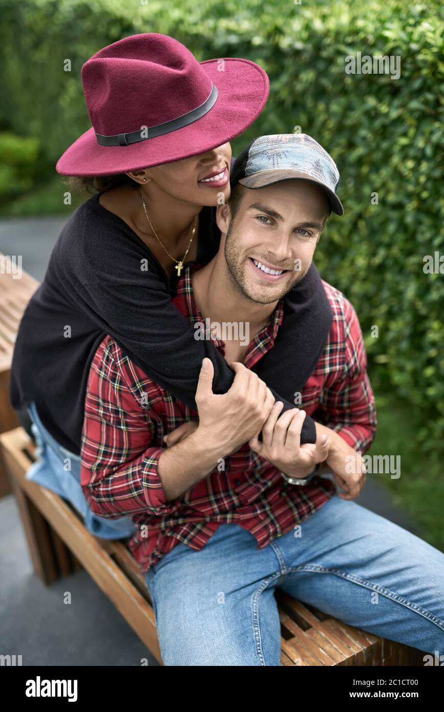 Dating of interracial couple Stock Photo
