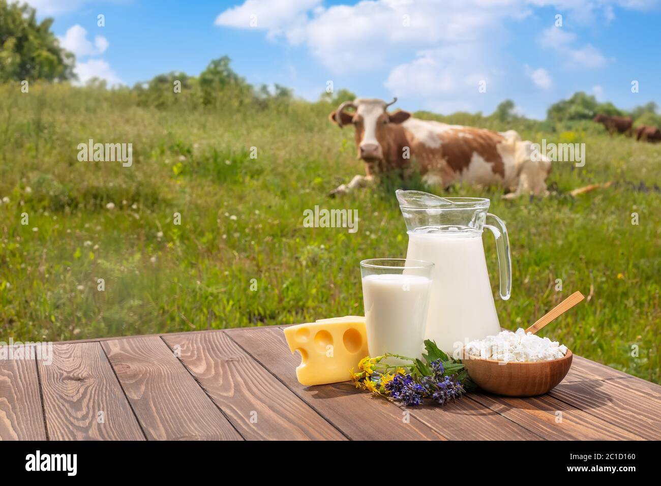 milk in glass jug Stock Photo
