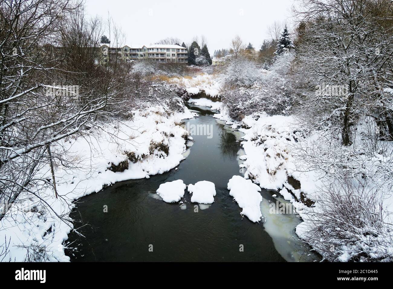The Nicomekl River during winter in Langley BC Stock Photo