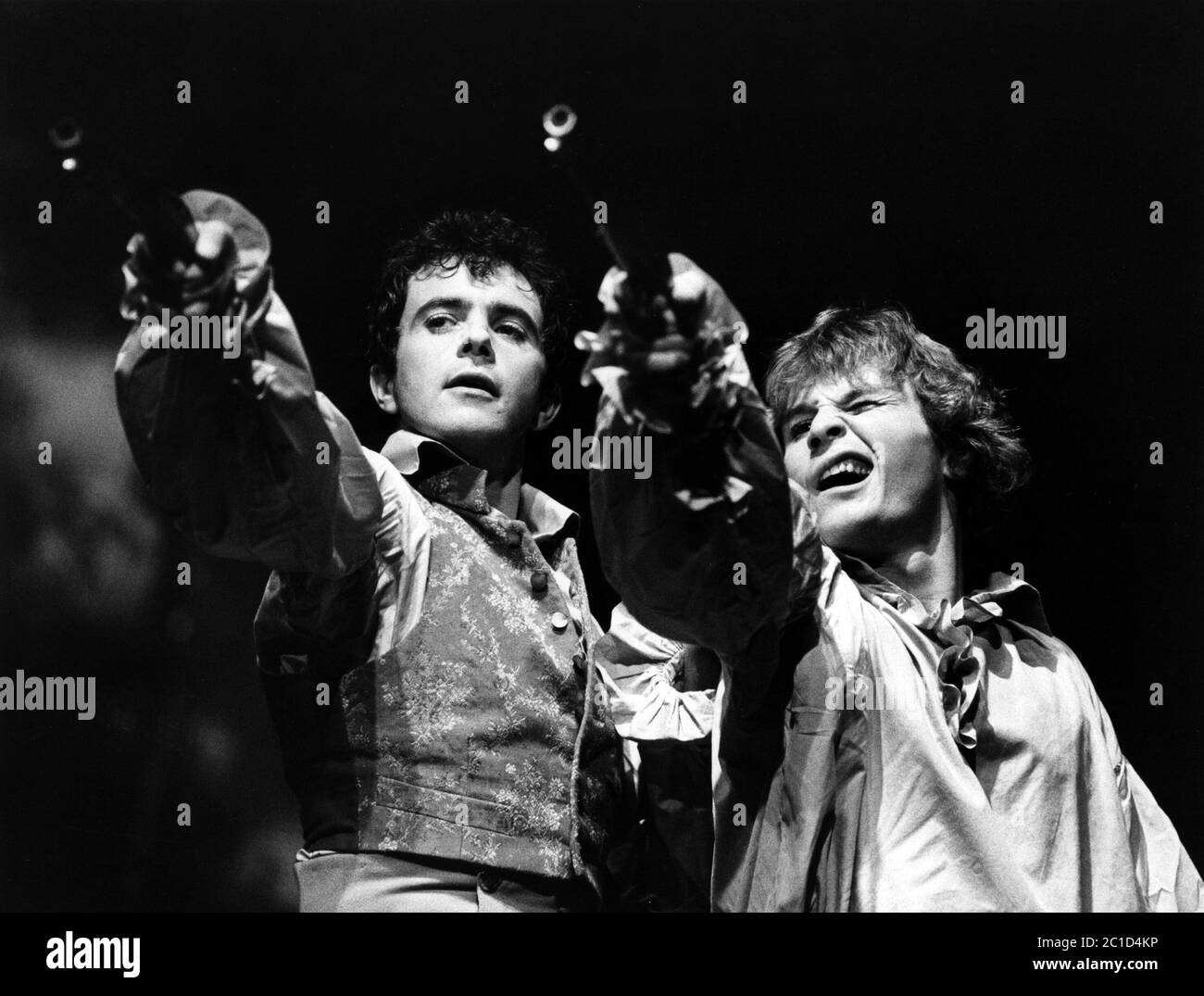 l-r: David Essex (Lord Byron), Simon Gipps-Kent (Boy)) in CHILDE BYRON by Romulus Linney at The Young Vic, London SE1  06/1981         design: Carl Toms   lighting: John B. Read   director: Frank Dunlop BW289-24 Stock Photo