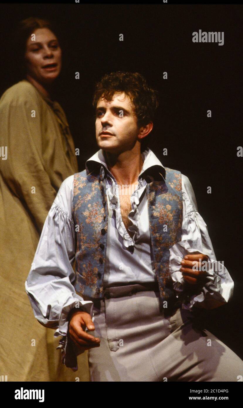 Sara Kestelman (Augusta Ada, Countess of Lovelace), David Essex (Lord Byron) in CHILDE BYRON by Romulus Linney at The Young Vic, London SE1  06/1981         design: Carl Toms   lighting: John B. Read   director: Frank Dunlop Stock Photo