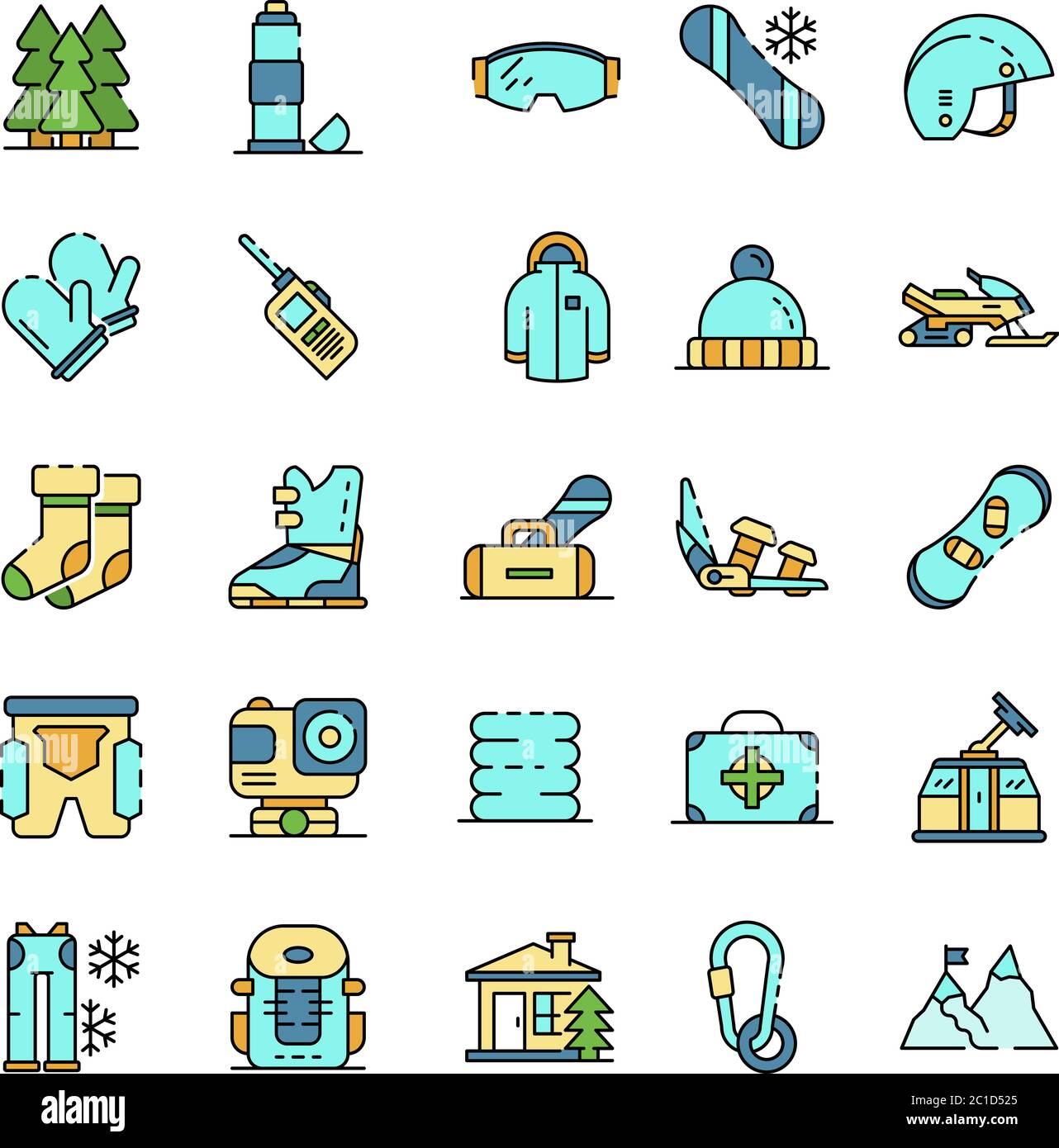 Snowboarding equipment icon set line color vector Stock Vector