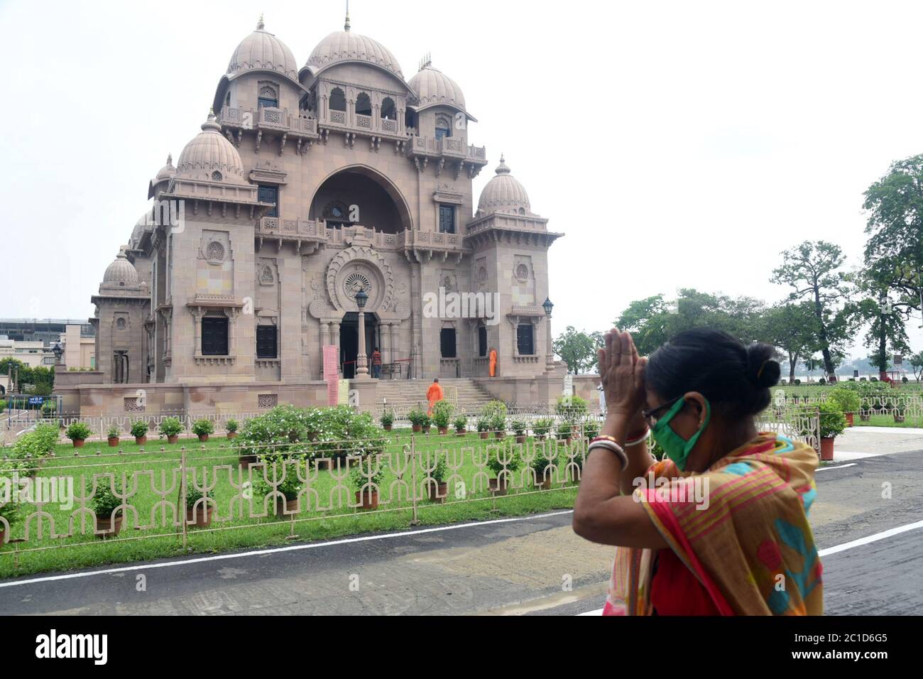 Kolkata, India. 15th June, 2020. Devotees visit to Belur Math the headquarter of Ramkrishna Mission as its open for devotee after some relaxation given during nation wide lock down 5 imposed in the wake of COVID 19 Coronavirus pandemic. (Photo by Ved Prakash/Pacific Press) Credit: Pacific Press Agency/Alamy Live News Stock Photo