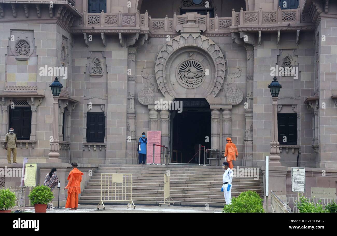 Kolkata, India. 15th June, 2020. Devotees visit to Belur Math the headquarter of Ramkrishna Mission as its open for devotee after some relaxation given during nation wide lock down 5 imposed in the wake of COVID 19 Coronavirus pandemic. (Photo by Ved Prakash/Pacific Press) Credit: Pacific Press Agency/Alamy Live News Stock Photo