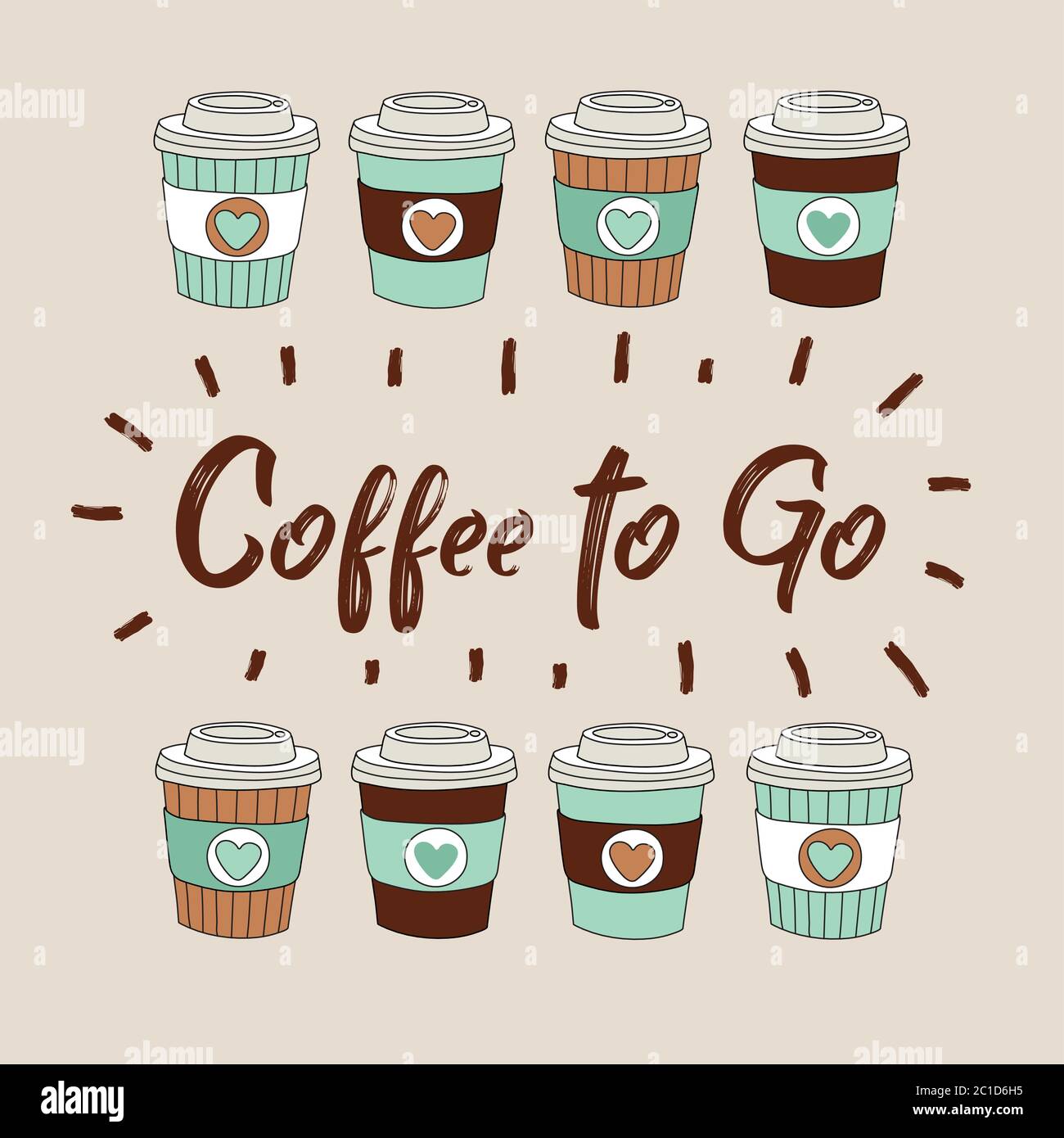 Coffee to go vector illustration with hand drawn coffee cups Stock