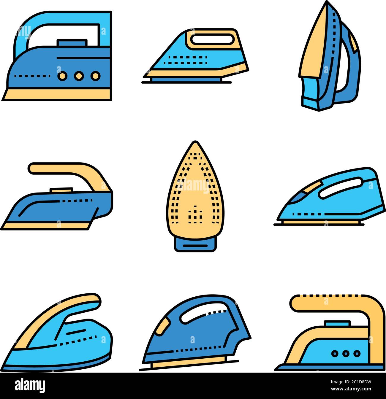 Smoothing-iron icons set line color vector Stock Vector