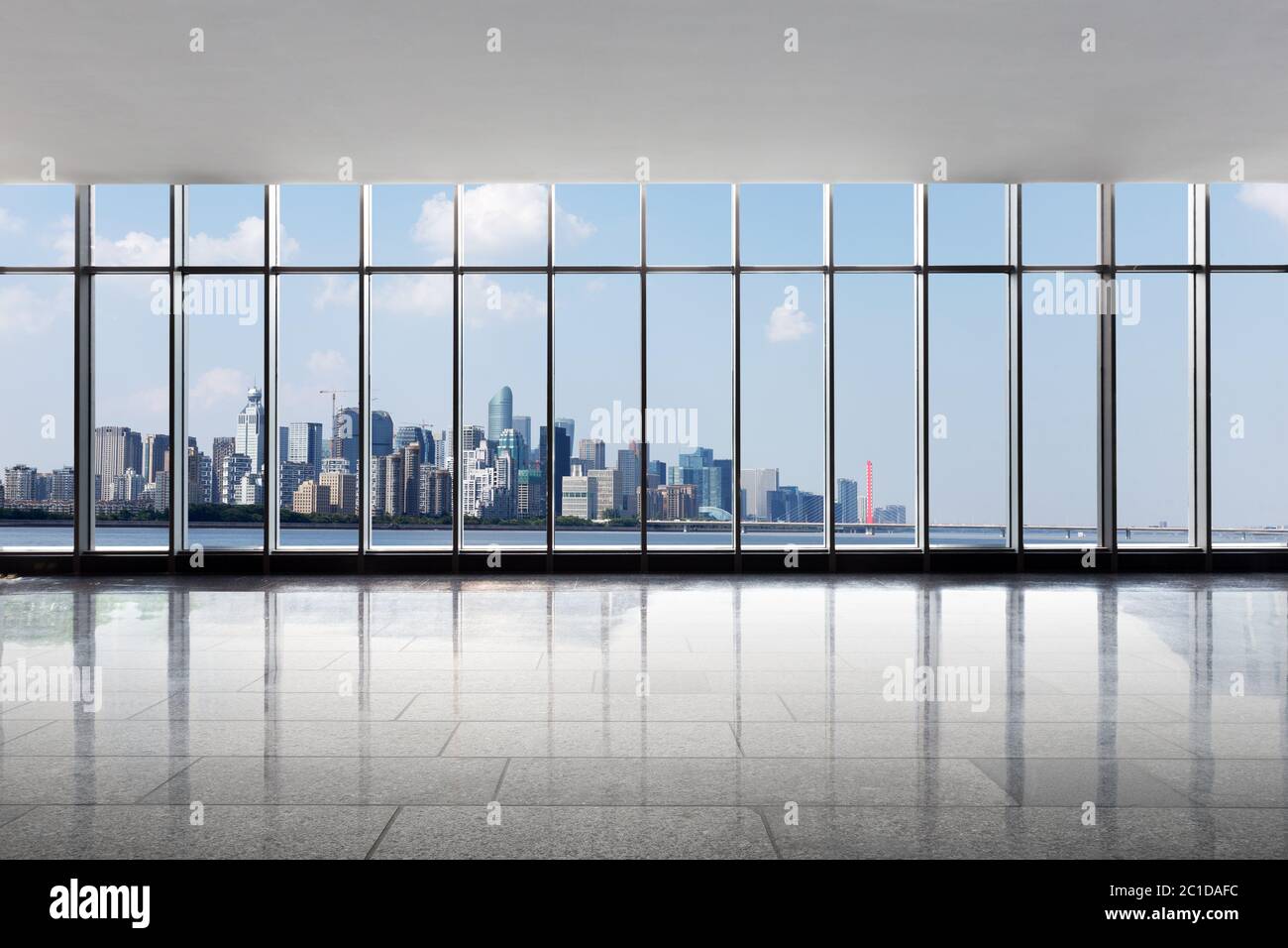 cityscape of modern city from empty office building Stock Photo