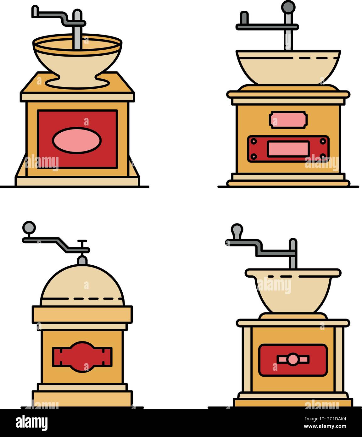 Coffee grinder icons set line color vector Stock Vector