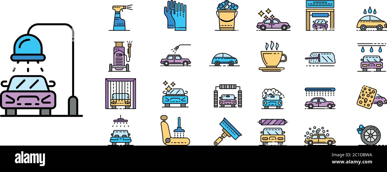 Car wash icons set line color vector Stock Vector Image & Art - Alamy
