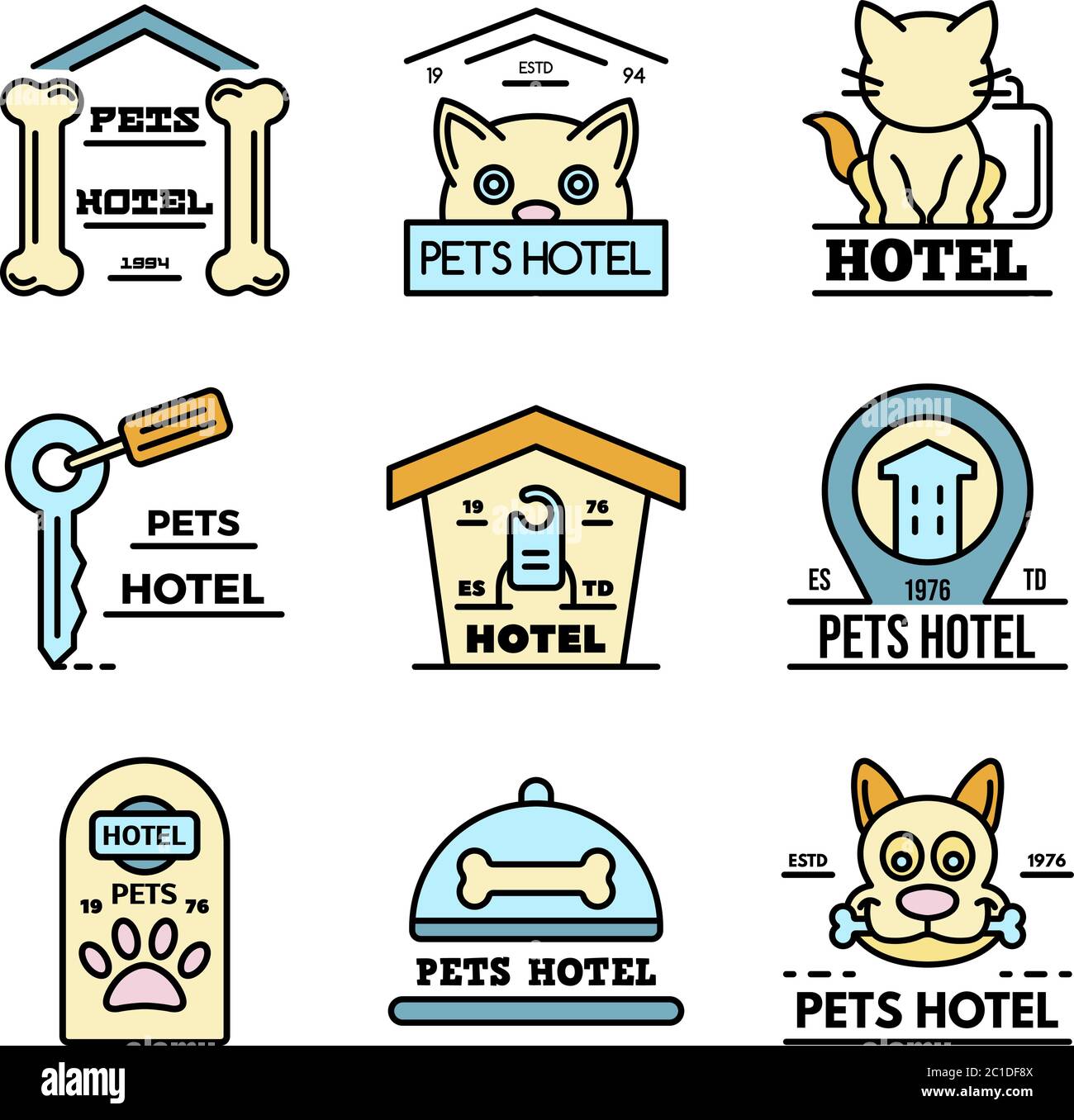 Pets hotel icons set line color vector Stock Vector Image & Art Alamy