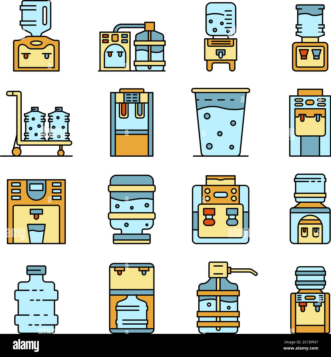 Cooler water icons set line color vector Stock Vector