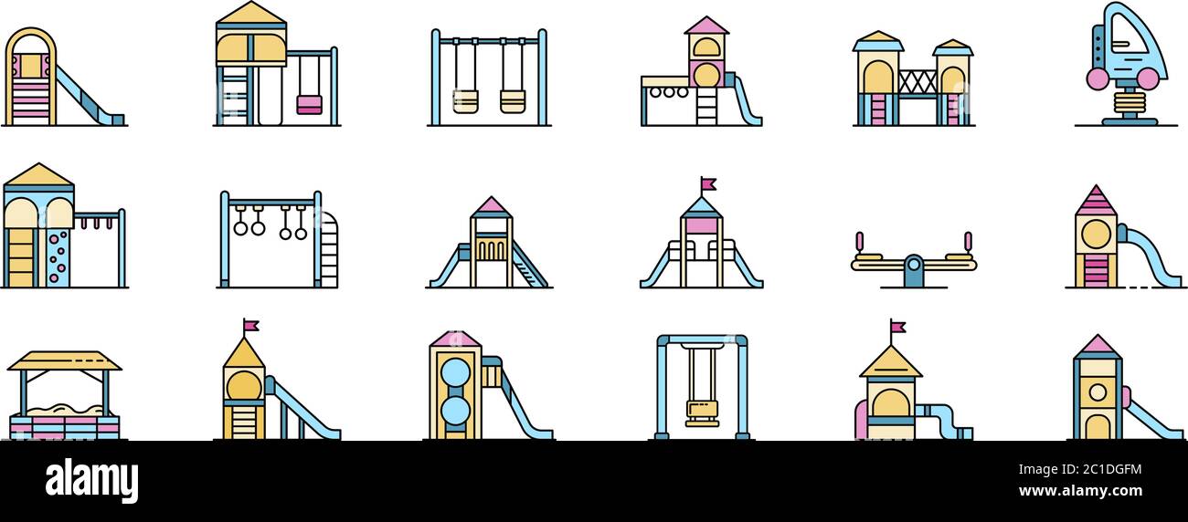 Kid playground icons set line color vector Stock Vector