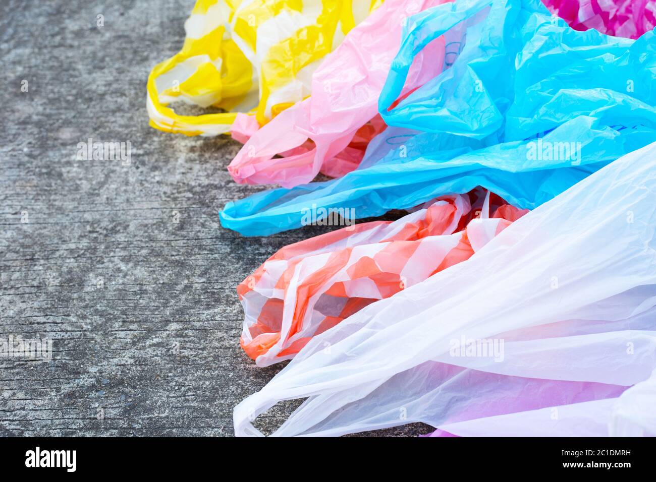 plastic bags on cement floor Stock Photo
