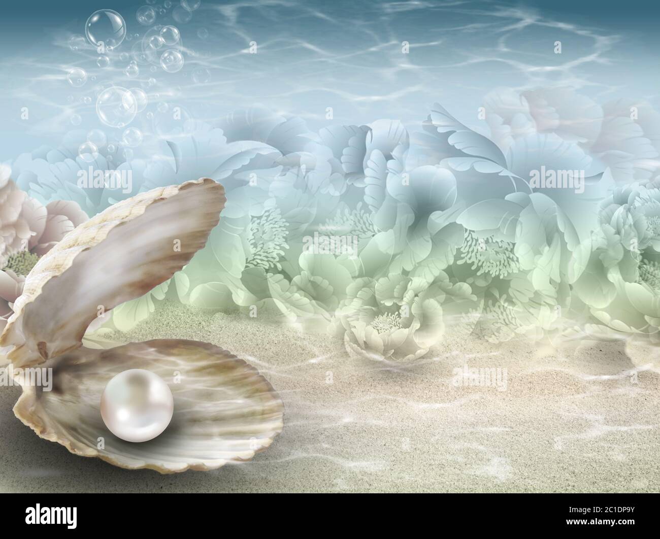 Pearl background with single nacreous pink shiny pearl under aqua and green  ocean ripples Stock Photo - Alamy