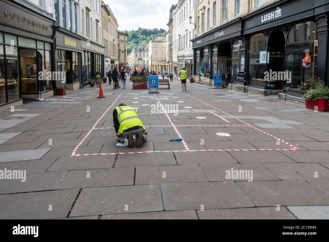 Non essential shops reopen in Bath after 12 weeks of being shut with social distancing measures in place. Covid 19 Bath, England, UK Stock Photo
