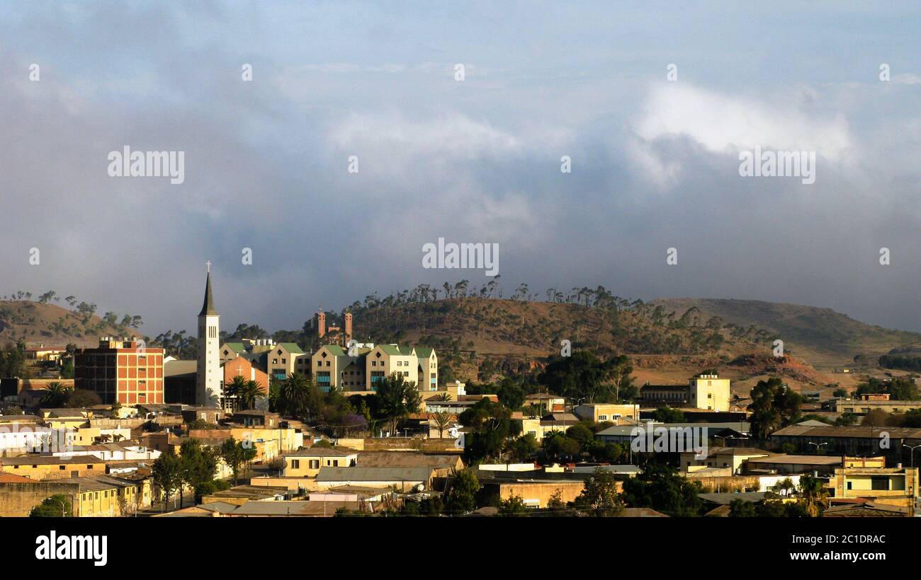 Aerial view to Asmara, capital of Eritrea Stock Photo