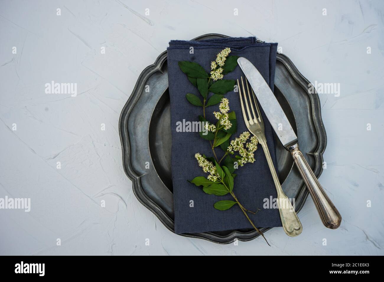 Summer floral table setting Stock Photo