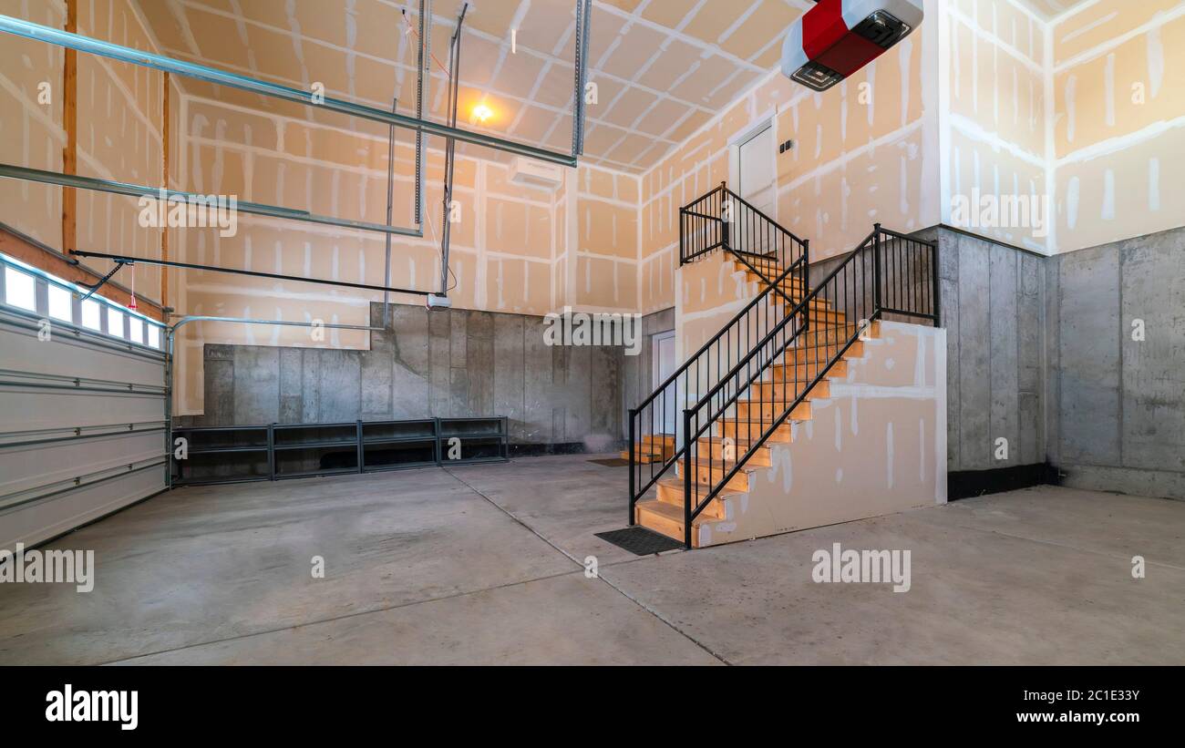 Panorama crop Empty open plan basement in a modern house Stock Photo