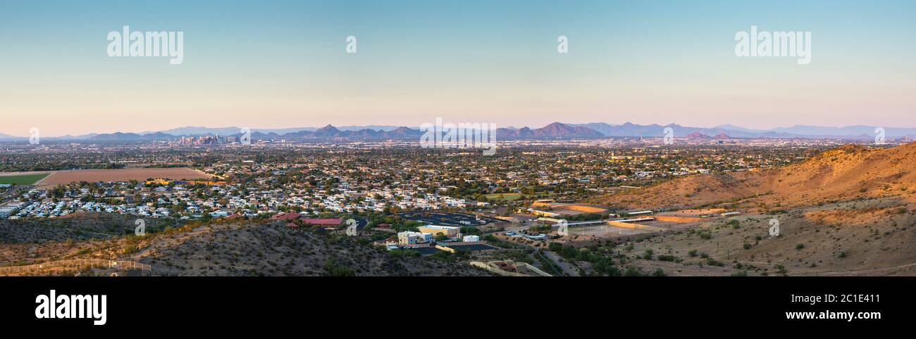 Phoenix Arizona Sunset Panorma Stock Photo