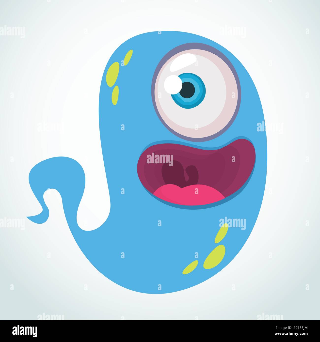 Silly cartoon alien with one eye. Vector blue ghost illustration Stock
