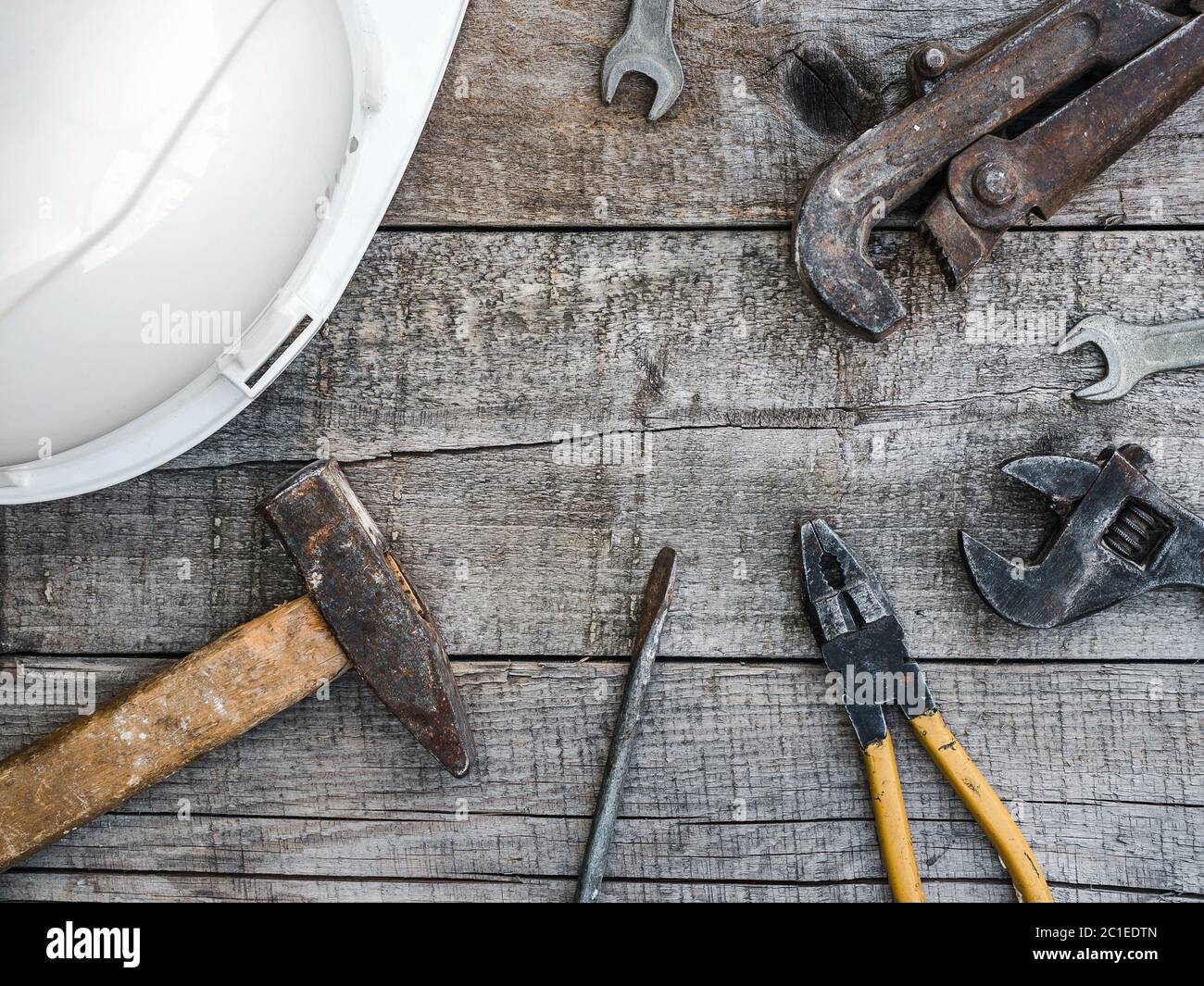 LABOR DAY. Hand tools lying on the table Stock Photo