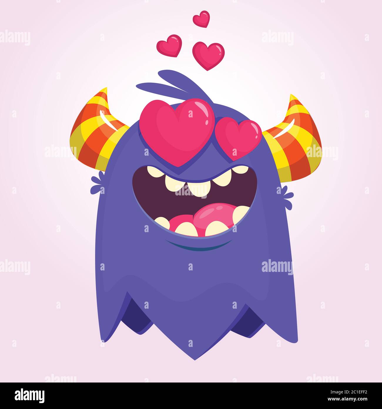 Cartoon blue cool monster in love. St Valentines vector illustration of