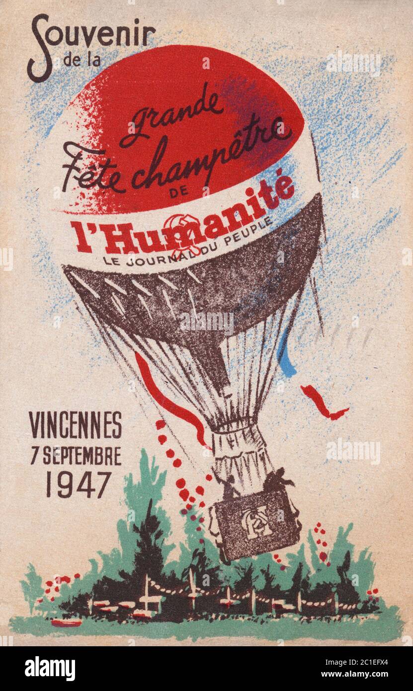 The celebration of the French Communist newspaper L'humanité September,7 1947 decorative propaganda postcard. France Stock Photo