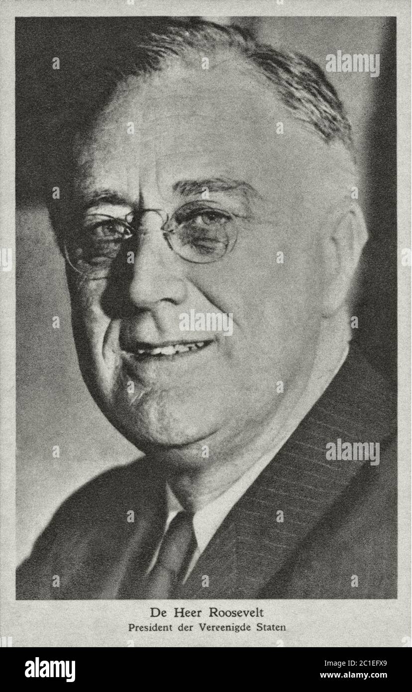 Portrait of Franklin Delano Roosevelt (1882 – 1945) was an American statesman and political leader who served as the 32nd president of the United Stat Stock Photo