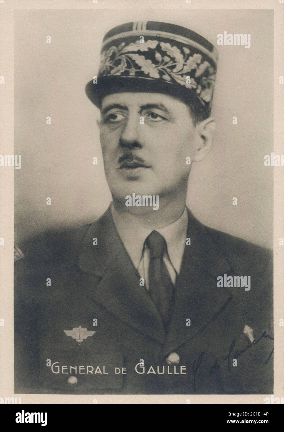 Retro photo of general Charles de Gaulle (1890 – 1970) was a French army officer and statesman who led the French Resistance against Nazi Germany in W Stock Photo