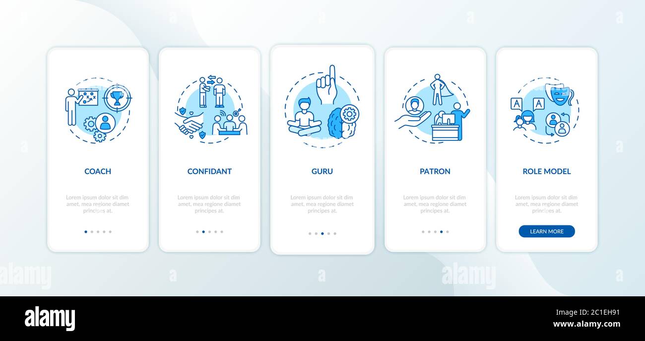 Leadership types onboarding mobile app page screen with concepts Stock Vector
