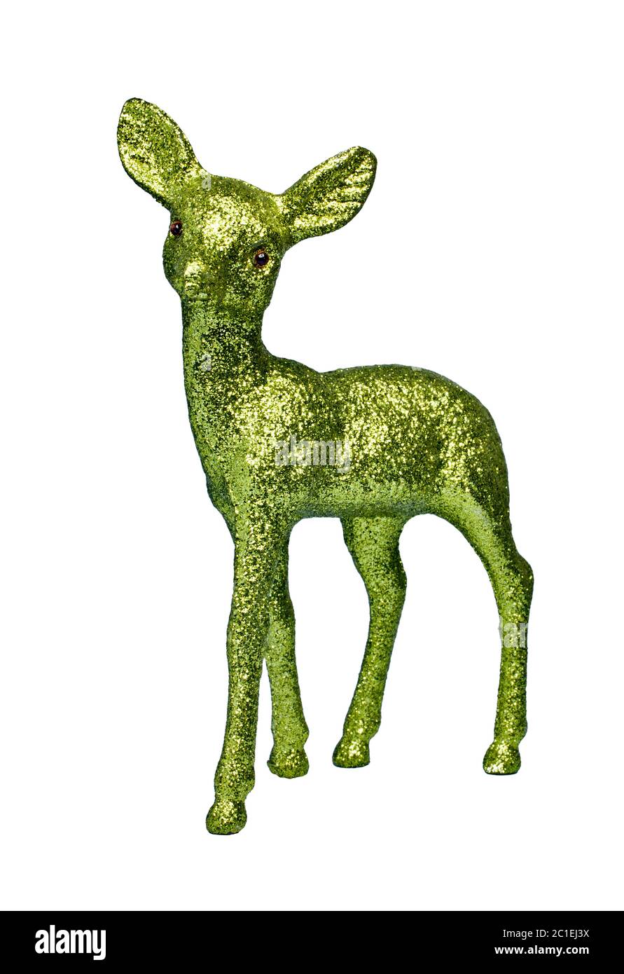green glitter deer isolated in front of white Stock Photo - Alamy