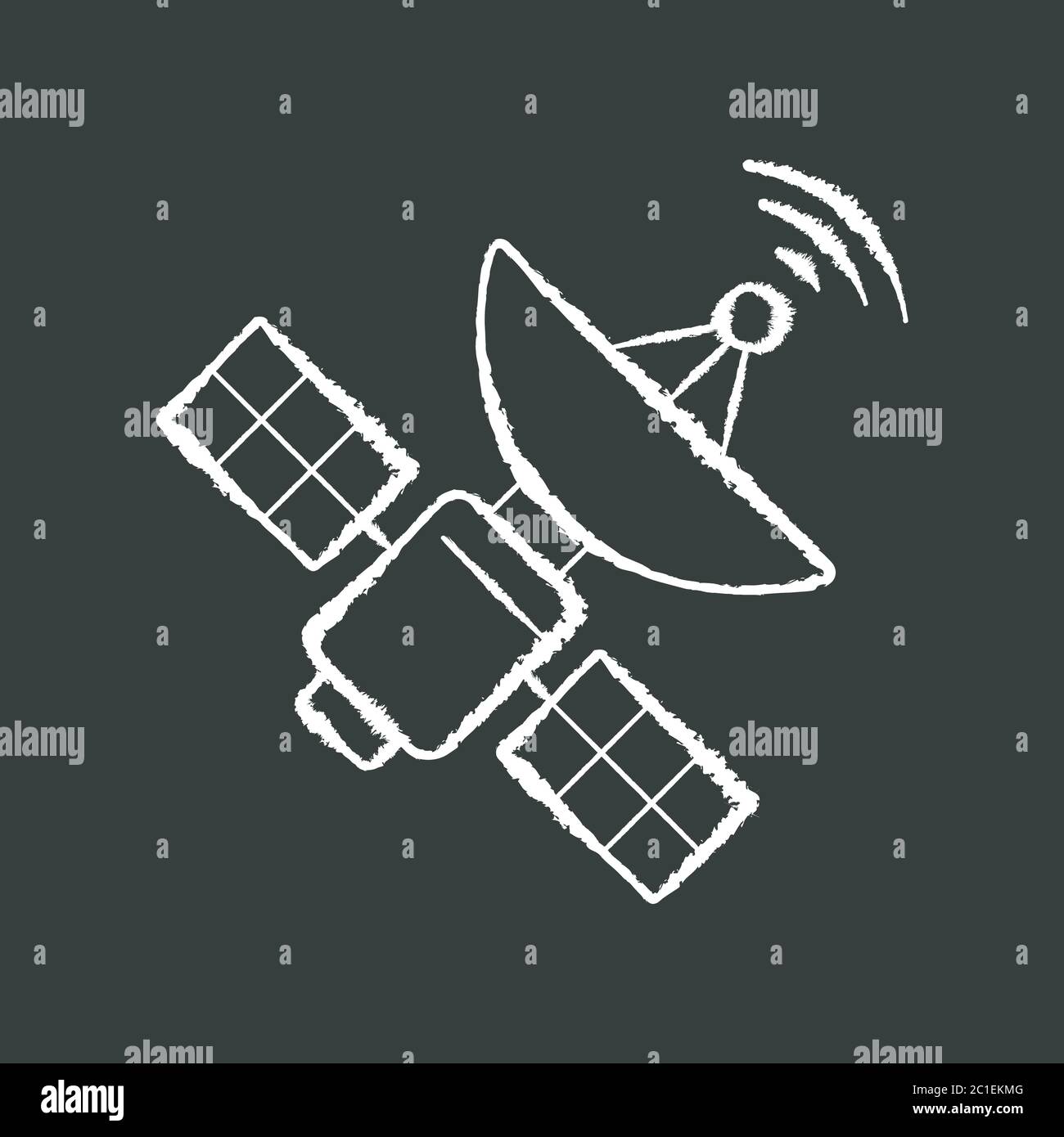 Space satellite chalk white icon on black background Stock Vector