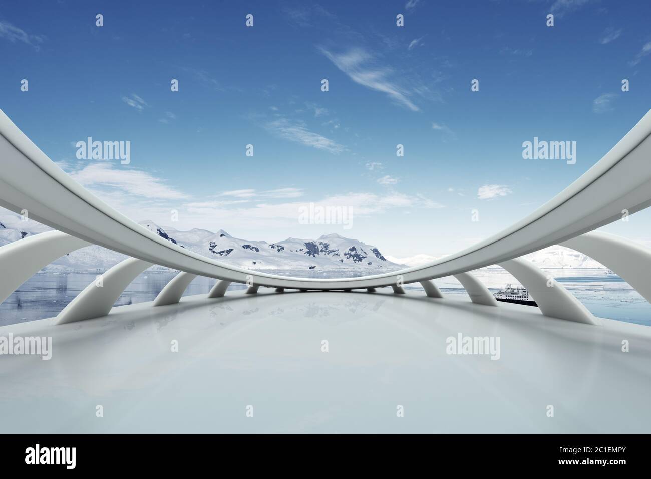 empty brick ground with sonw mountain as background Stock Photo