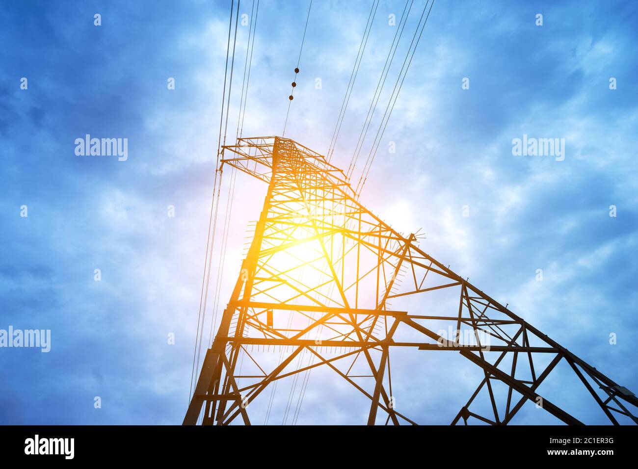 high voltage post.High-voltage tower sky background. Stock Photo