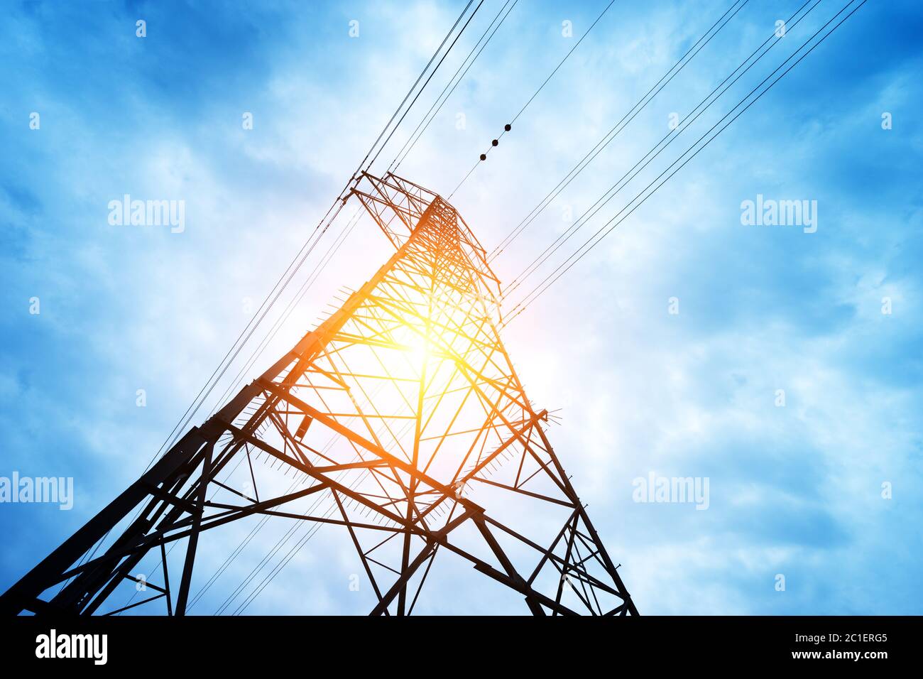 high voltage post.High-voltage tower sky background. Stock Photo