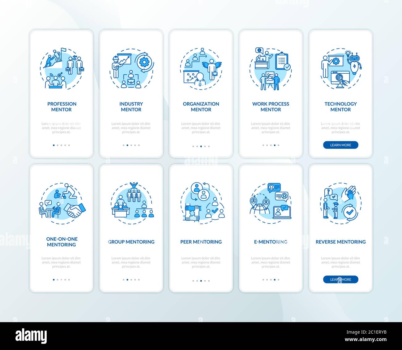 Professional help onboarding mobile app page screen with concepts Stock Vector