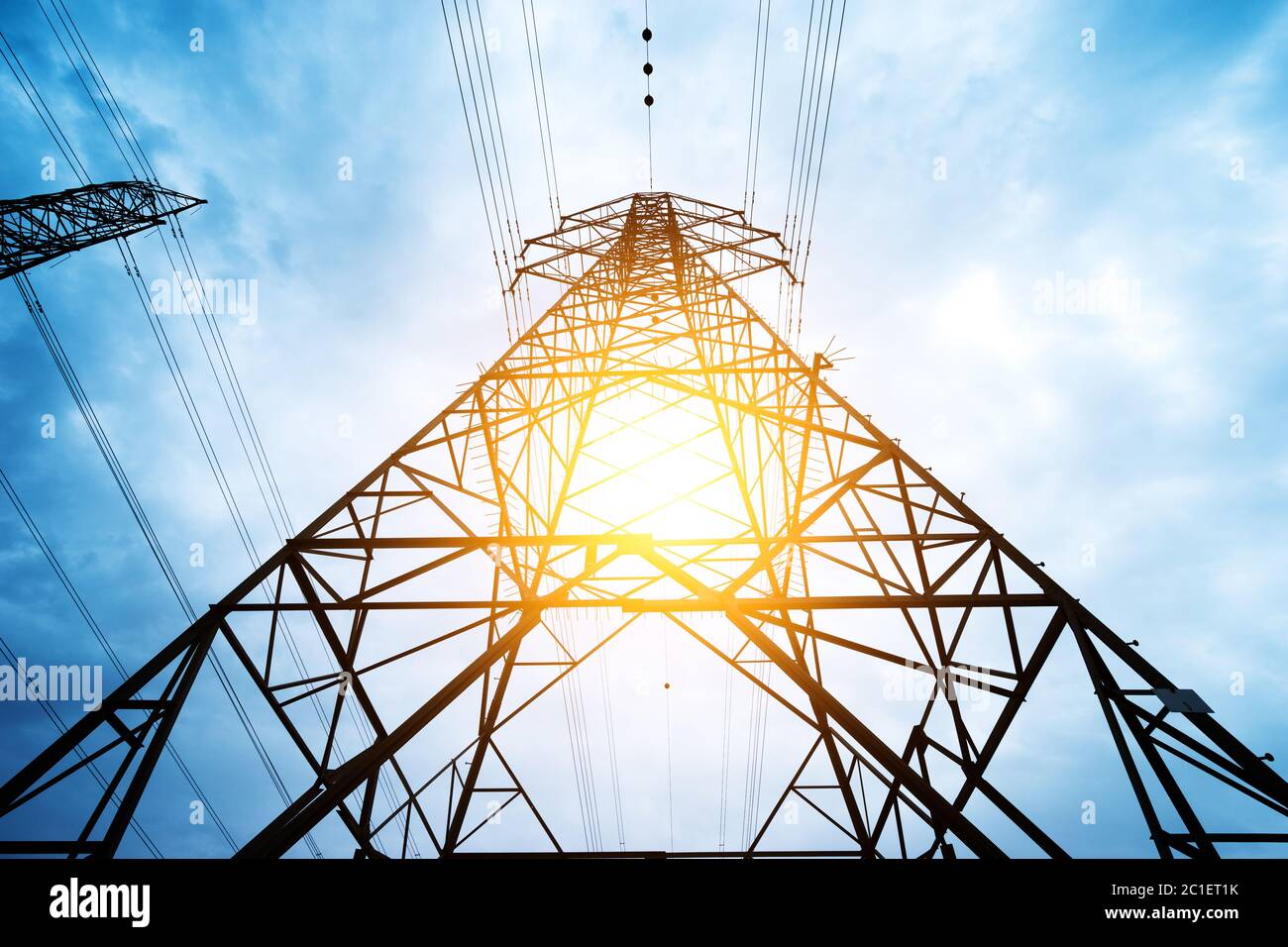 high voltage post.High-voltage tower sky background. Stock Photo